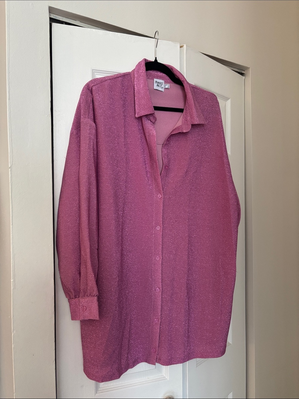 Princess Polly Pink Sparkle Button-Down Shirt